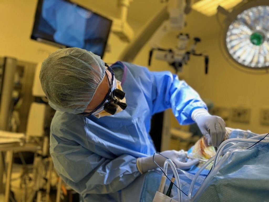 A surgeon focused on work in the operating room.
